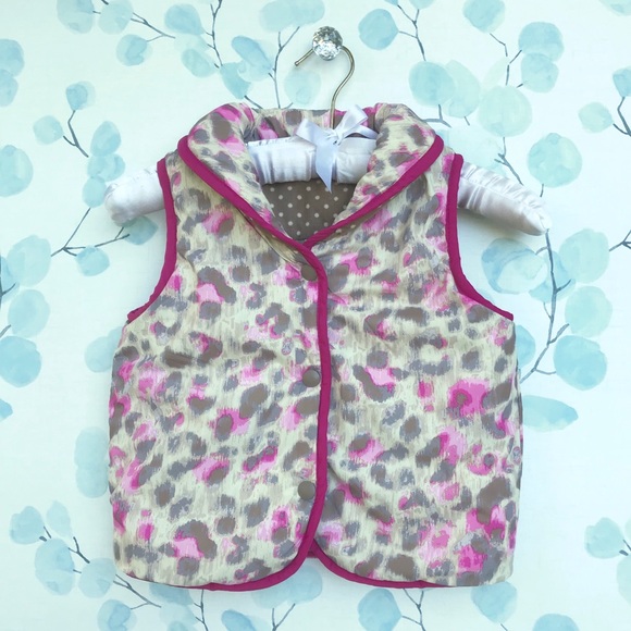 OshKosh Kids Pink Tan Cheetah & White Polka Dot Kids Reversible Corduroy Vest - Picture 5 of 7